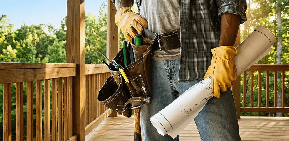 Professional handyman with tool belt ready for home repairs in Manchester, NH